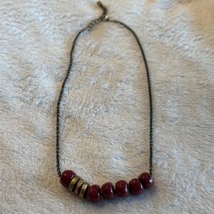 Elegant Red Beaded Necklace with Gold Accents